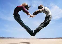 man and woman heart jumping